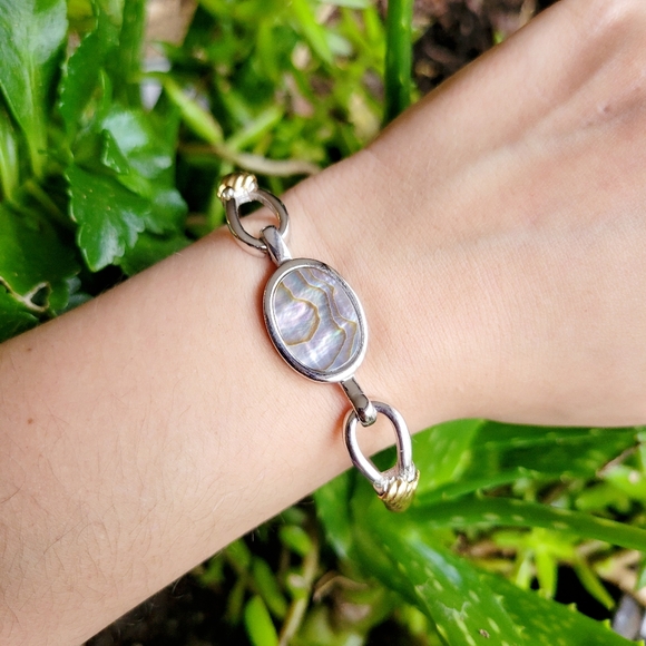 Vintage Avon Abalone Shell Mother of Pearl Bangle Bracelet - Picture 9 of 14